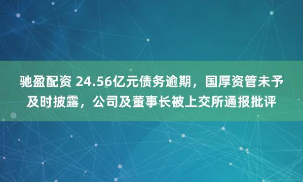 驰盈配资 24.56亿元债务逾期，国厚资管未予及时披露，公司及董事长被上交所通报批评